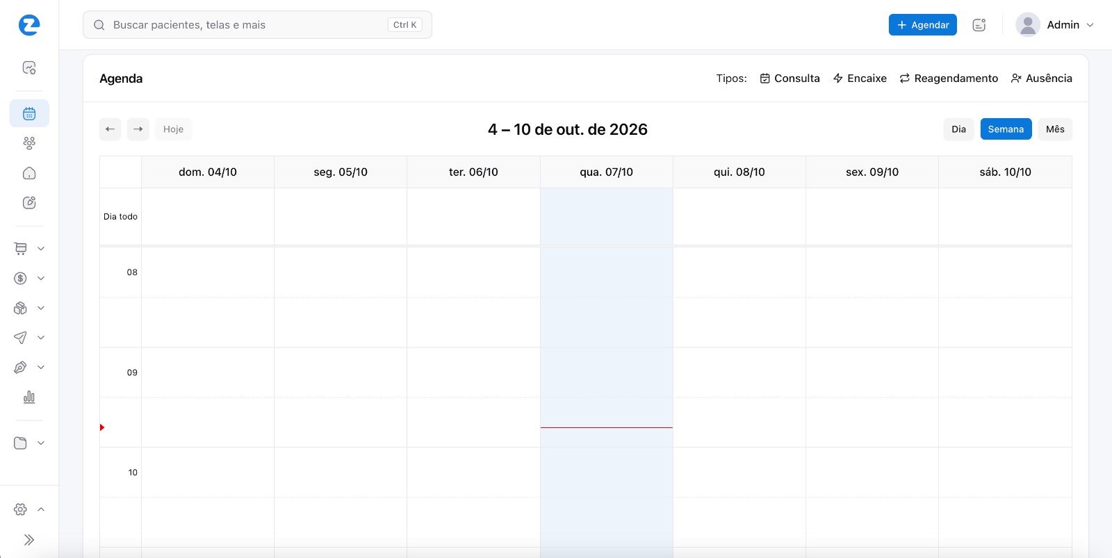 Agenda semanal da EZ Clinic por horário